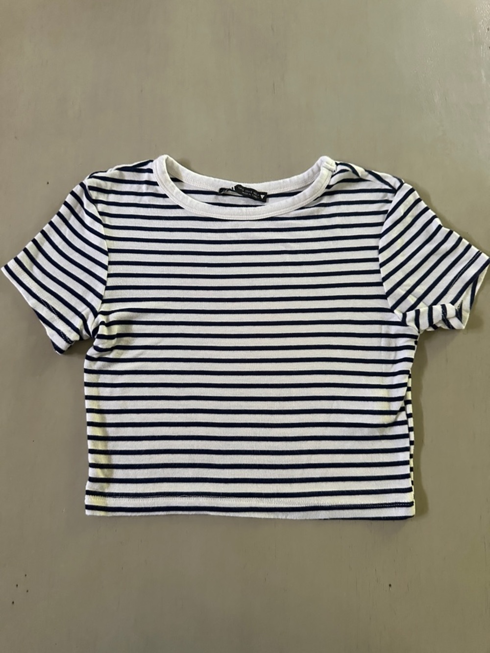 Zara White & Navy Striped Baby Tee Crop Top